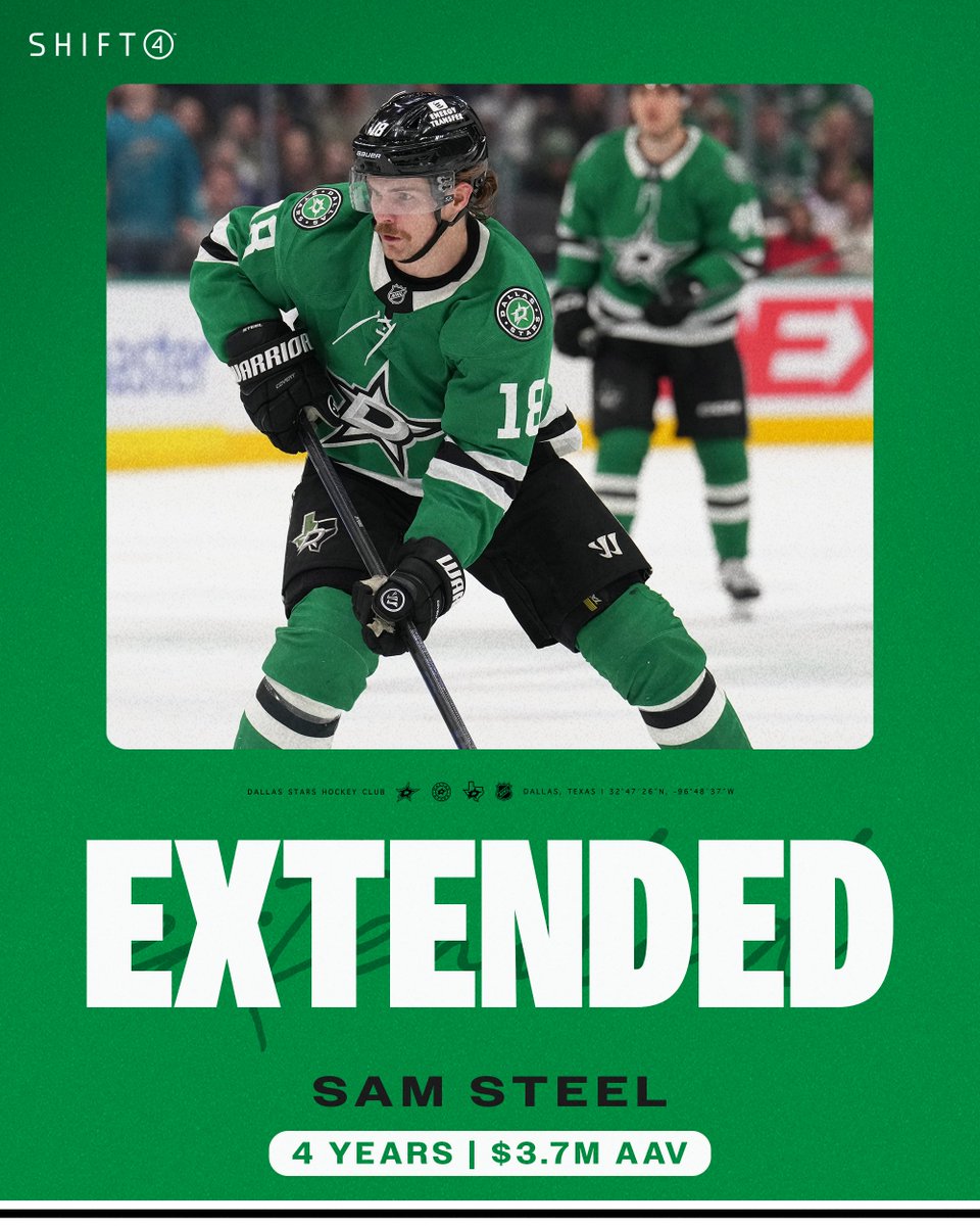 Official Dallas Stars graphic announcing the Sam Steel contract extension