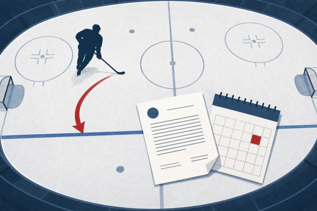 Abstract rink illustration with a contract page and calendar